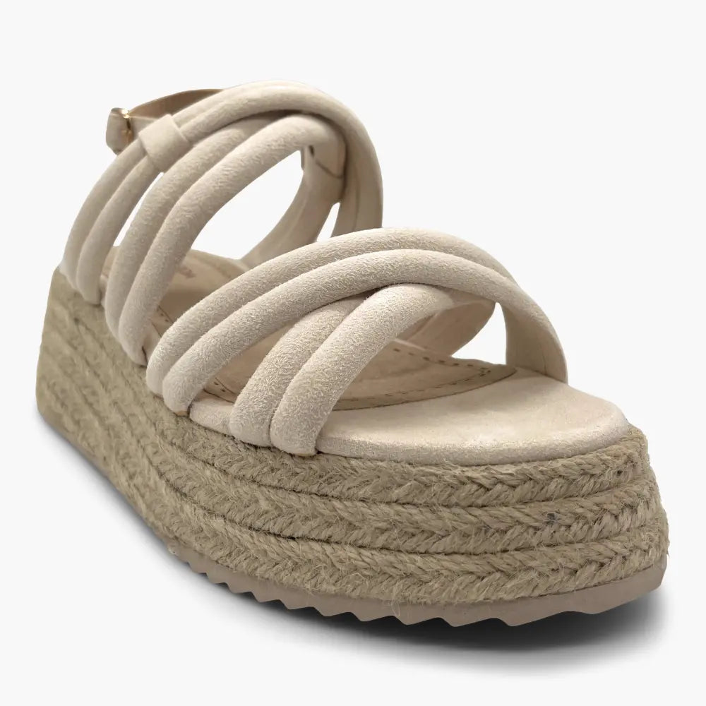 HELLEN BEIGE - Sandalias beige con plataforma de esparto