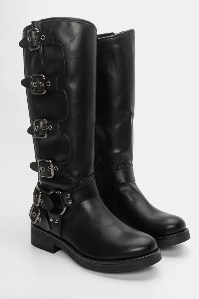 AISHA - Bota biker alta com fivelas