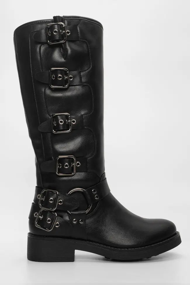 AISHA - Bota biker alta com fivelas