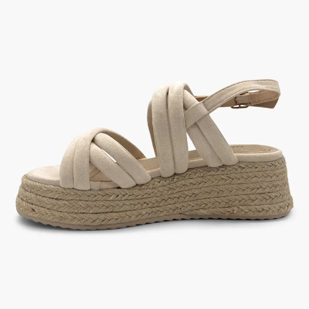 HELLEN BEIGE - Sandalias beige con plataforma de esparto