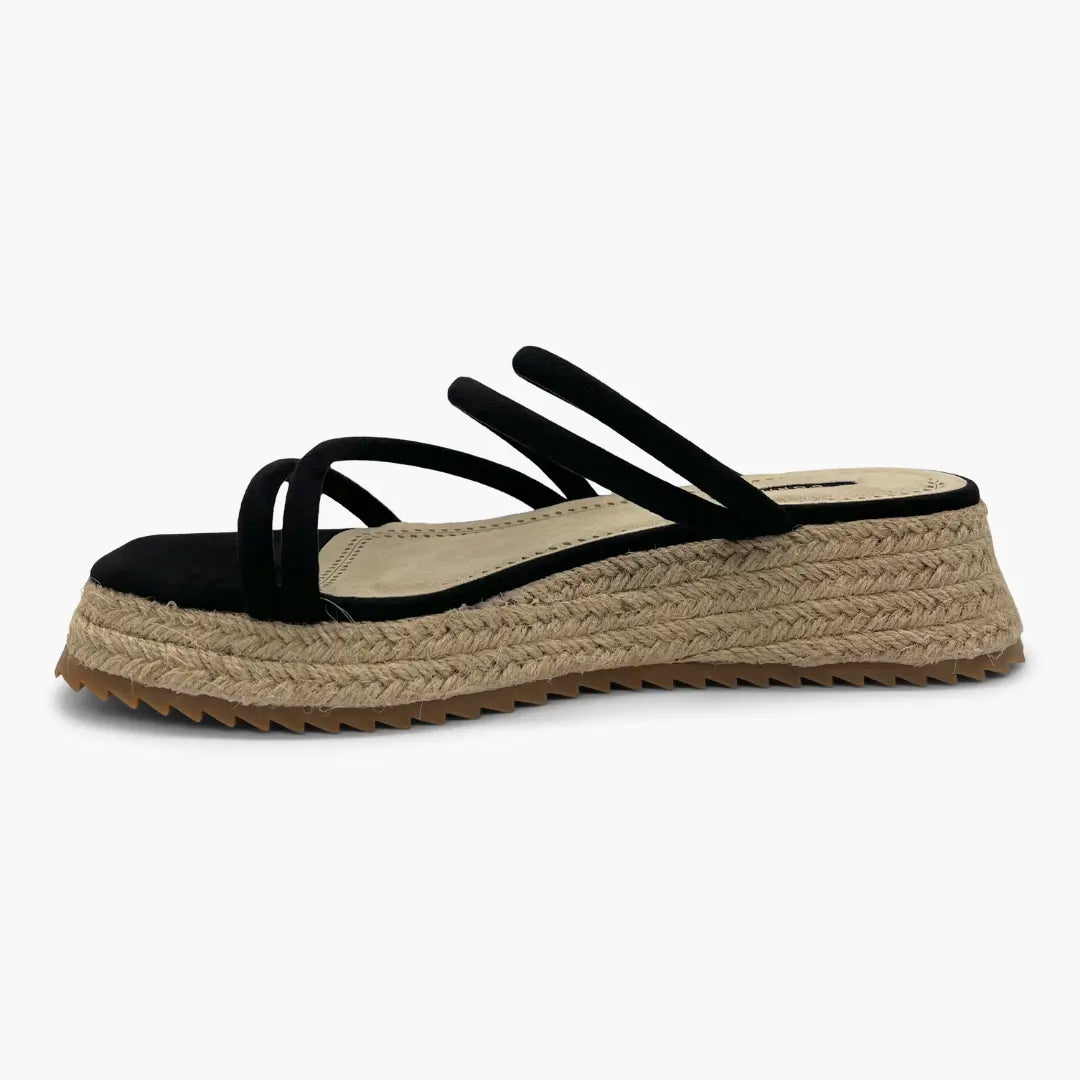 SHEILA - Sandalias negras con suela de esparto