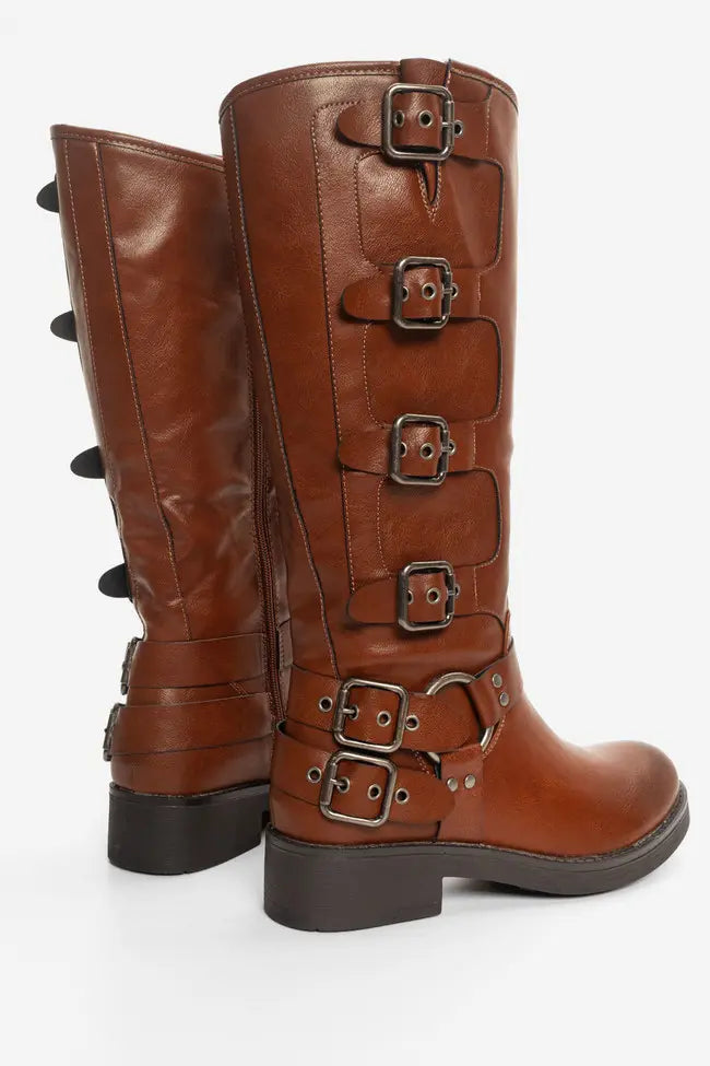 AISHA - Bota biker alta com fivelas