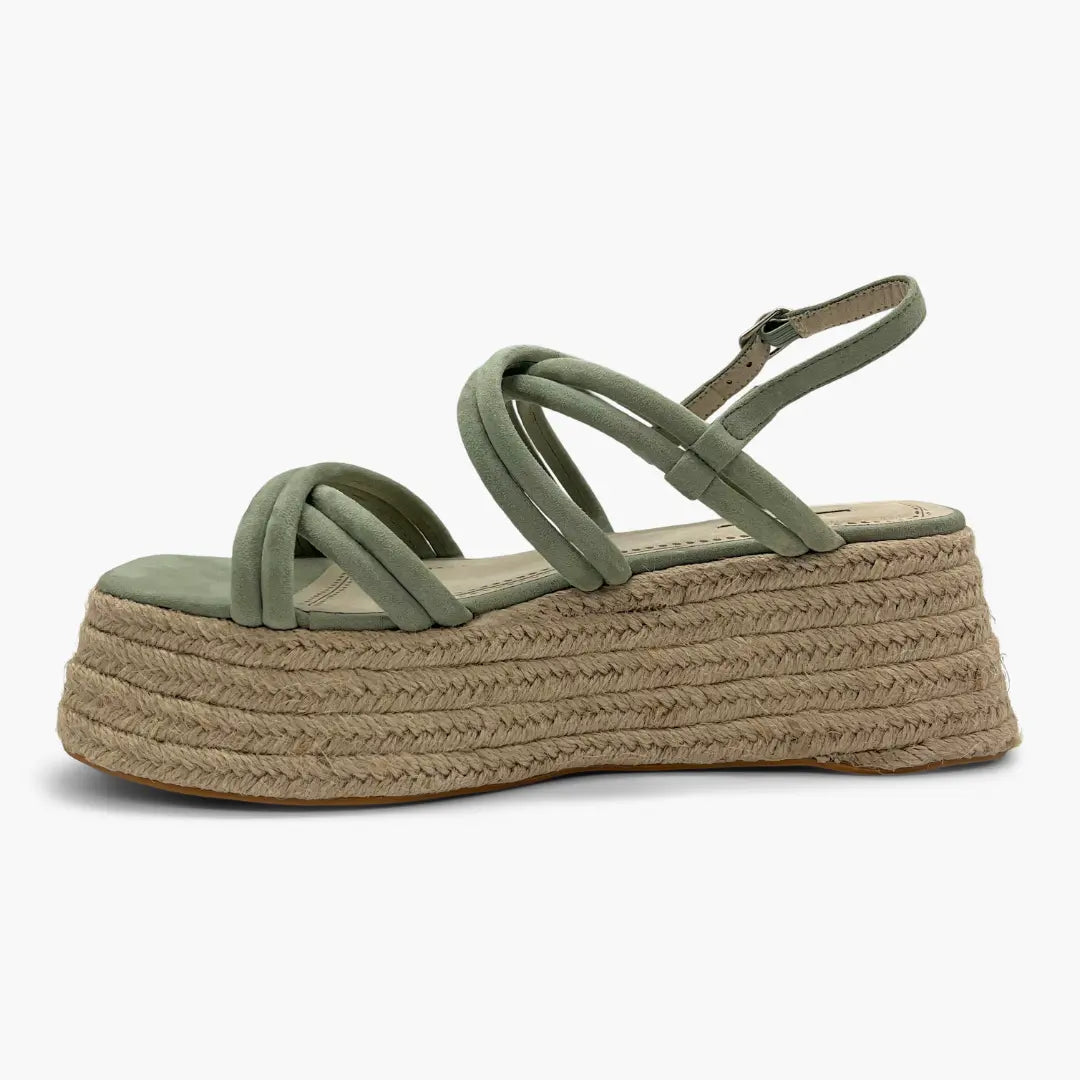 HELLEN - Sandalias verdes de tiras con plataforma