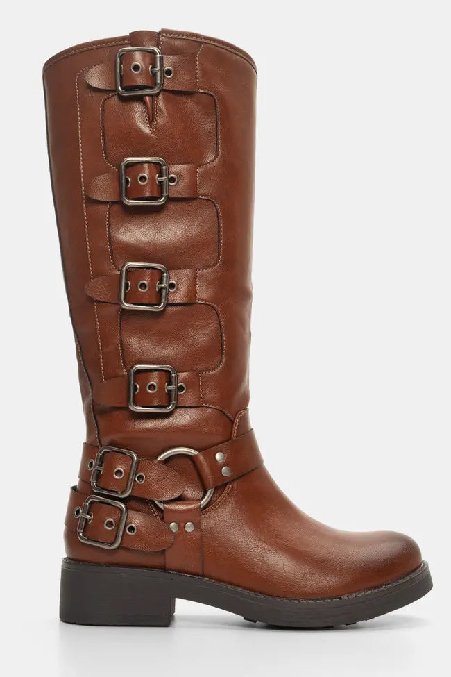 AISHA - Bota biker alta com fivelas