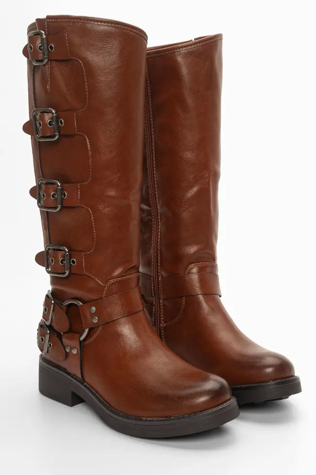 AISHA - Bota biker alta com fivelas