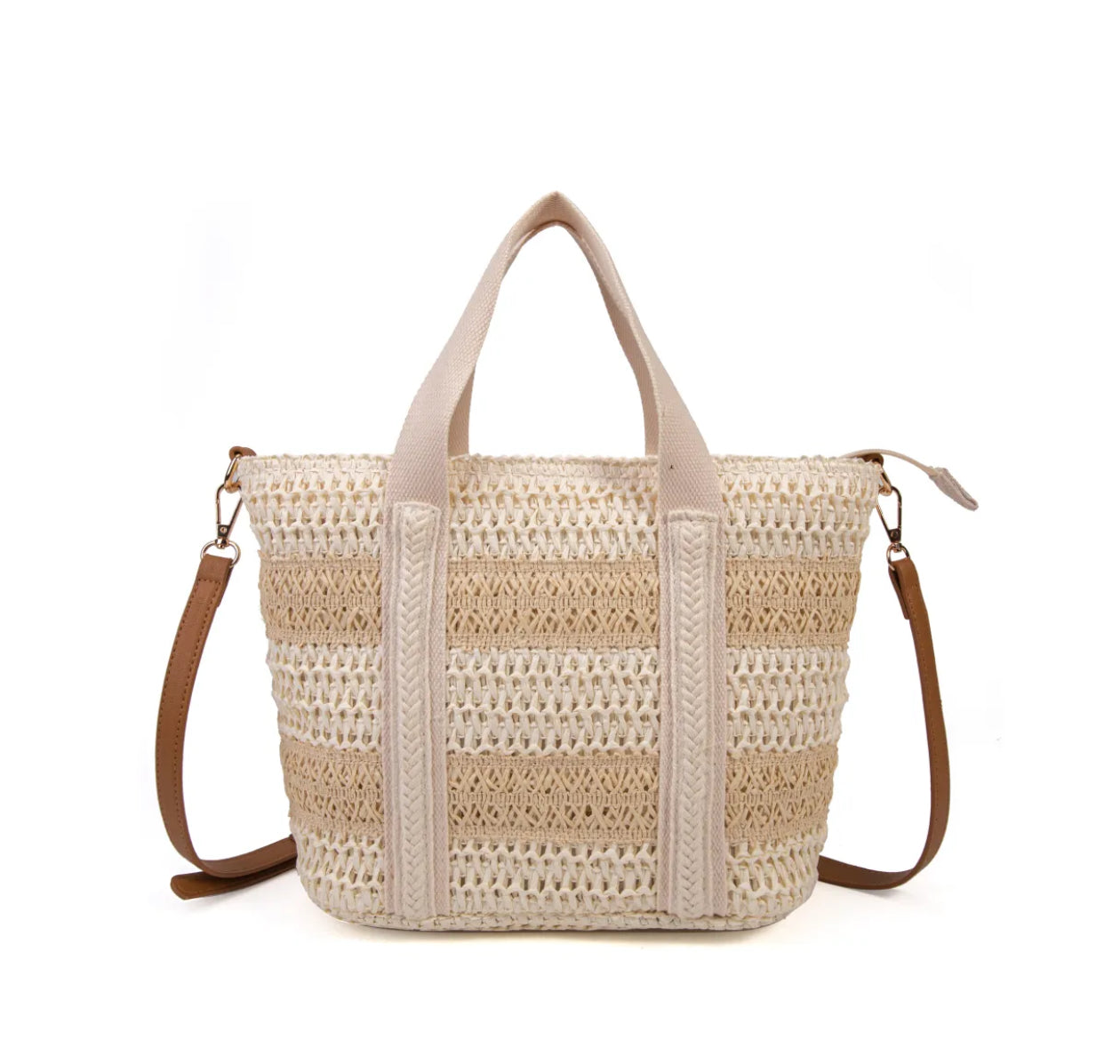 IRIS WHITE/BEIGE - Bolso rafia