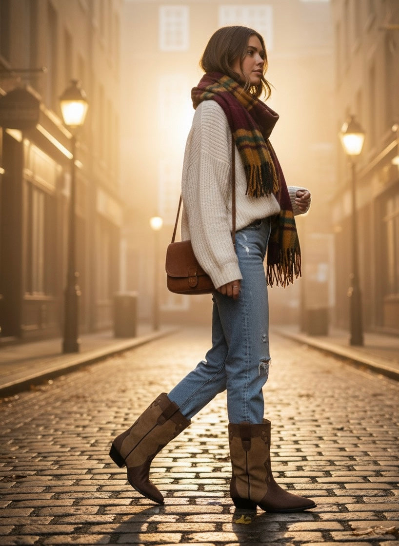 GRACE - Botas de cowboy marrones con tacón