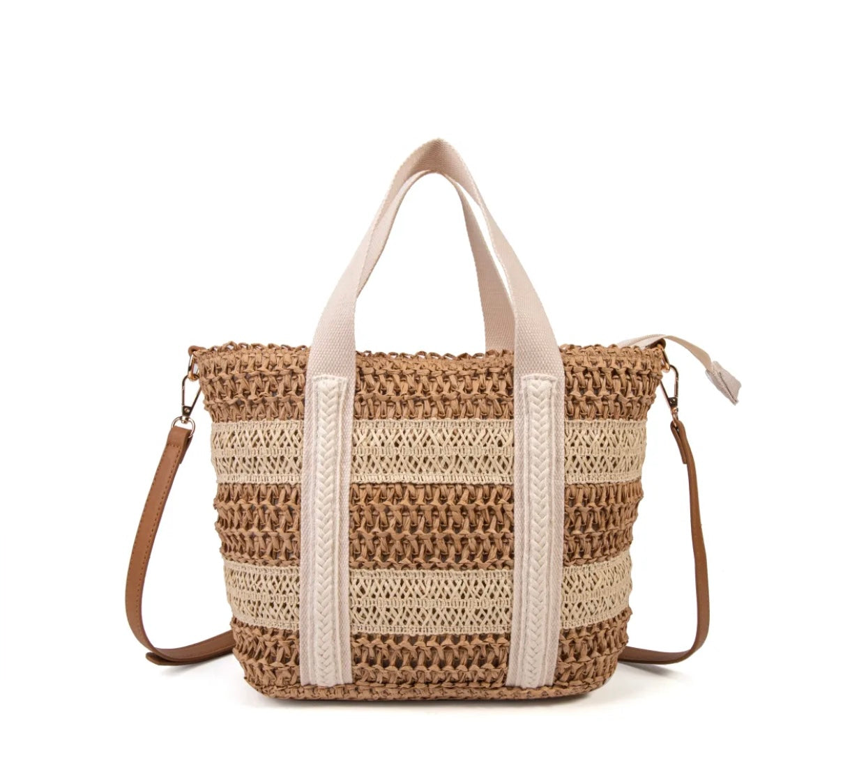 IRIS WHITE/BEIGE - Bolso rafia