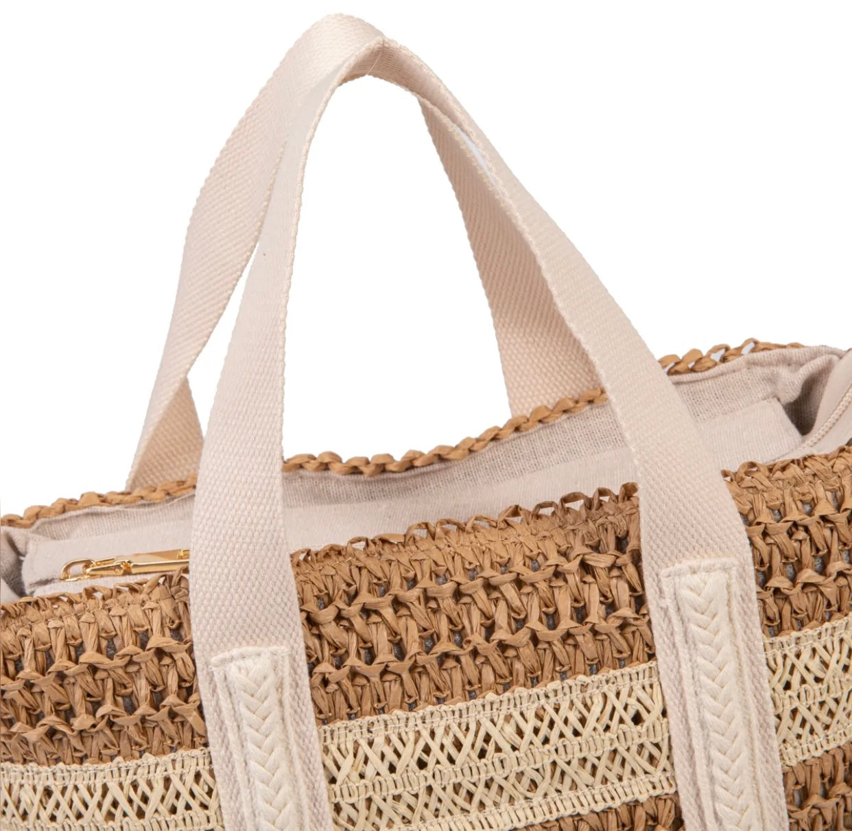 IRIS WHITE/BEIGE - Bolso rafia