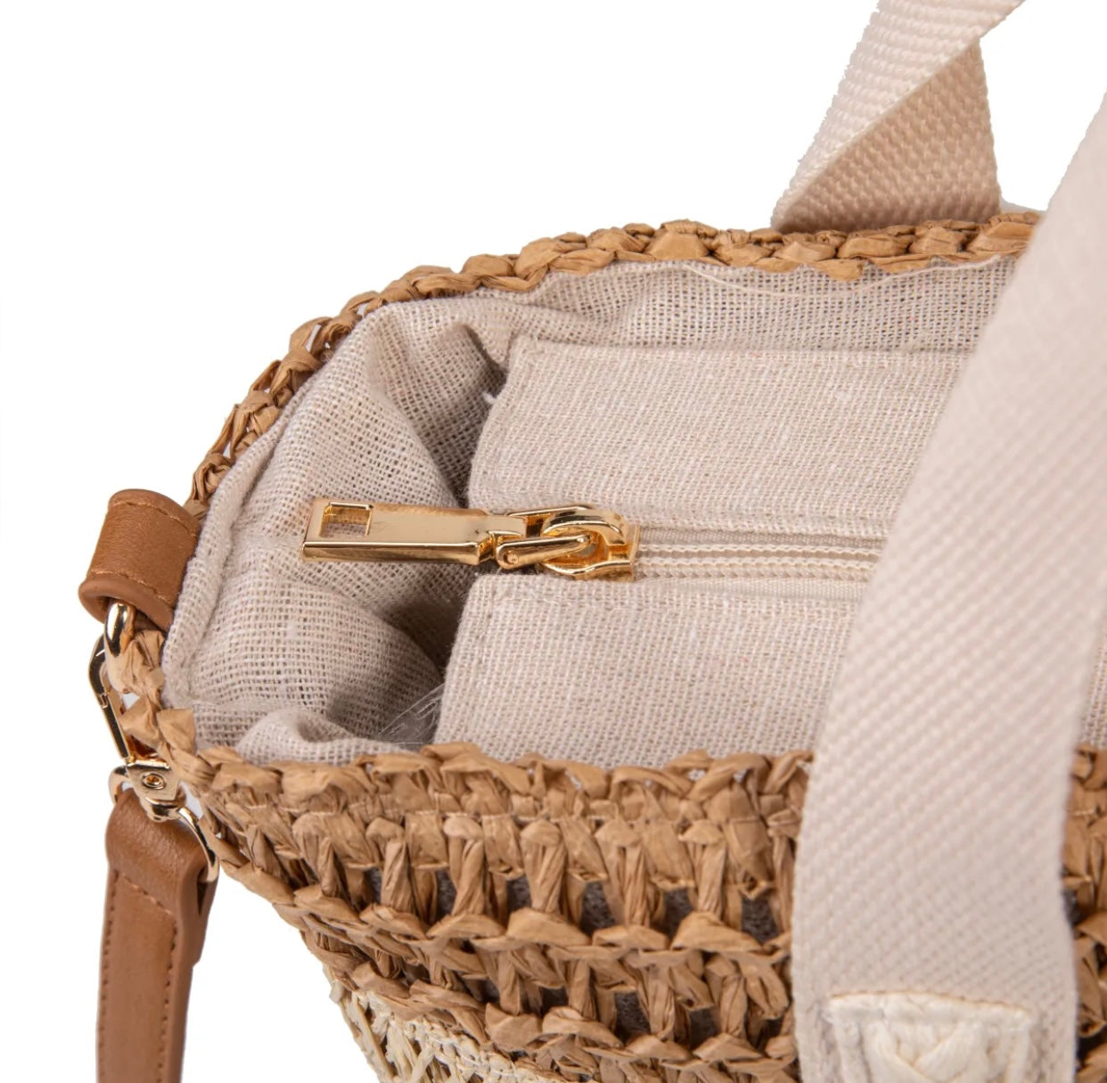 IRIS WHITE/BEIGE - Bolso rafia
