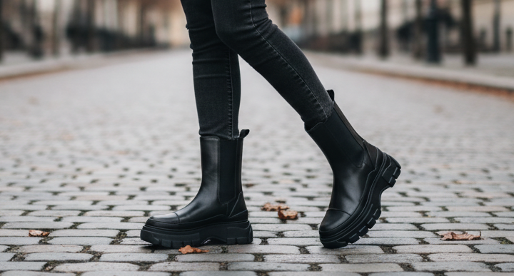 Esencia - Botas negras con plataforma track
