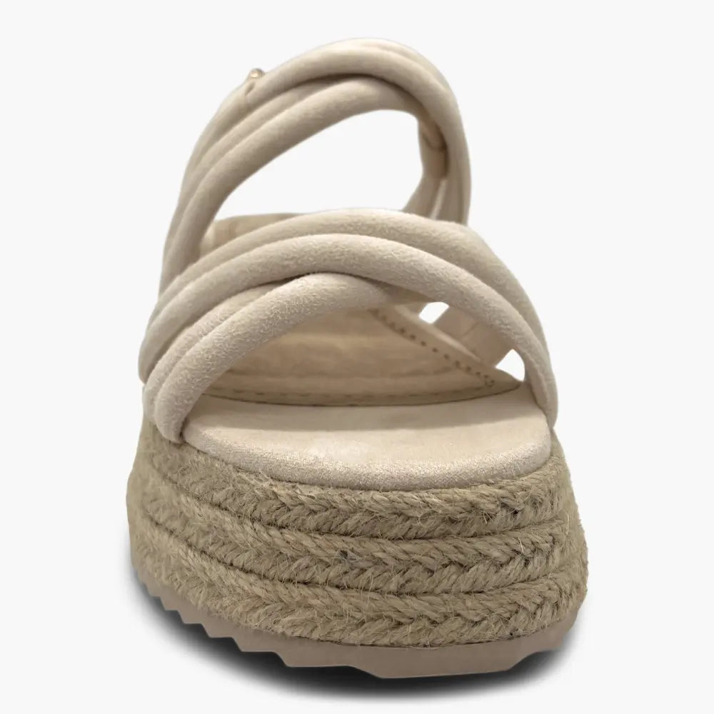 HELLEN BEIGE - Sandalias beige con plataforma de esparto