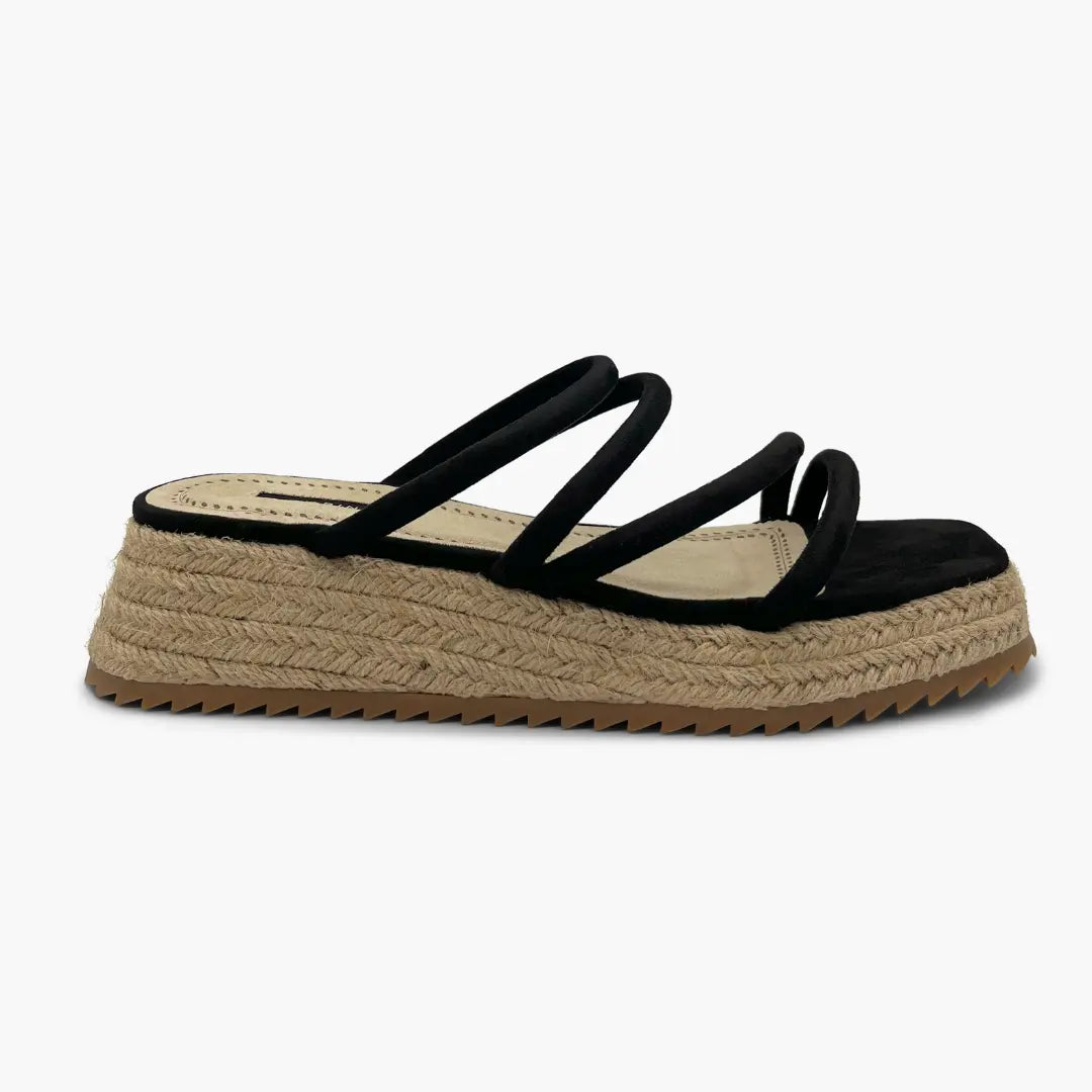 SHEILA - Sandalias negras con suela de esparto