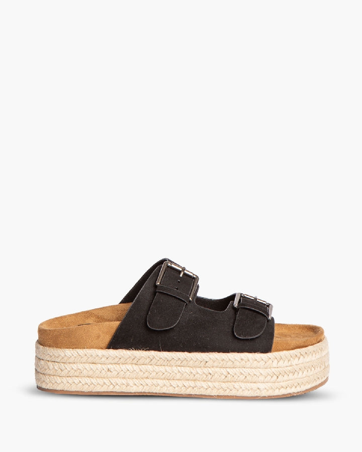 Sandalias negras fashion plataforma plana