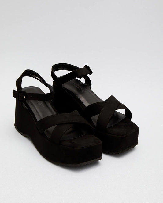 ANIKA - Black platform sandals with crossed straps