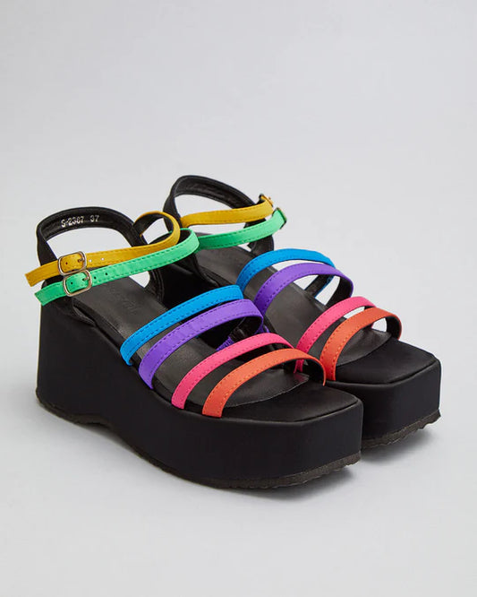 NIA - Sandals with black platform and colored straps