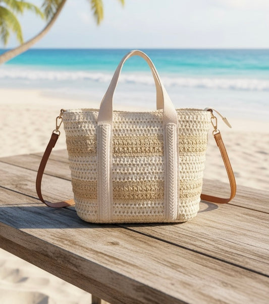 IRIS WHITE/BEIGE - Bolso rafia